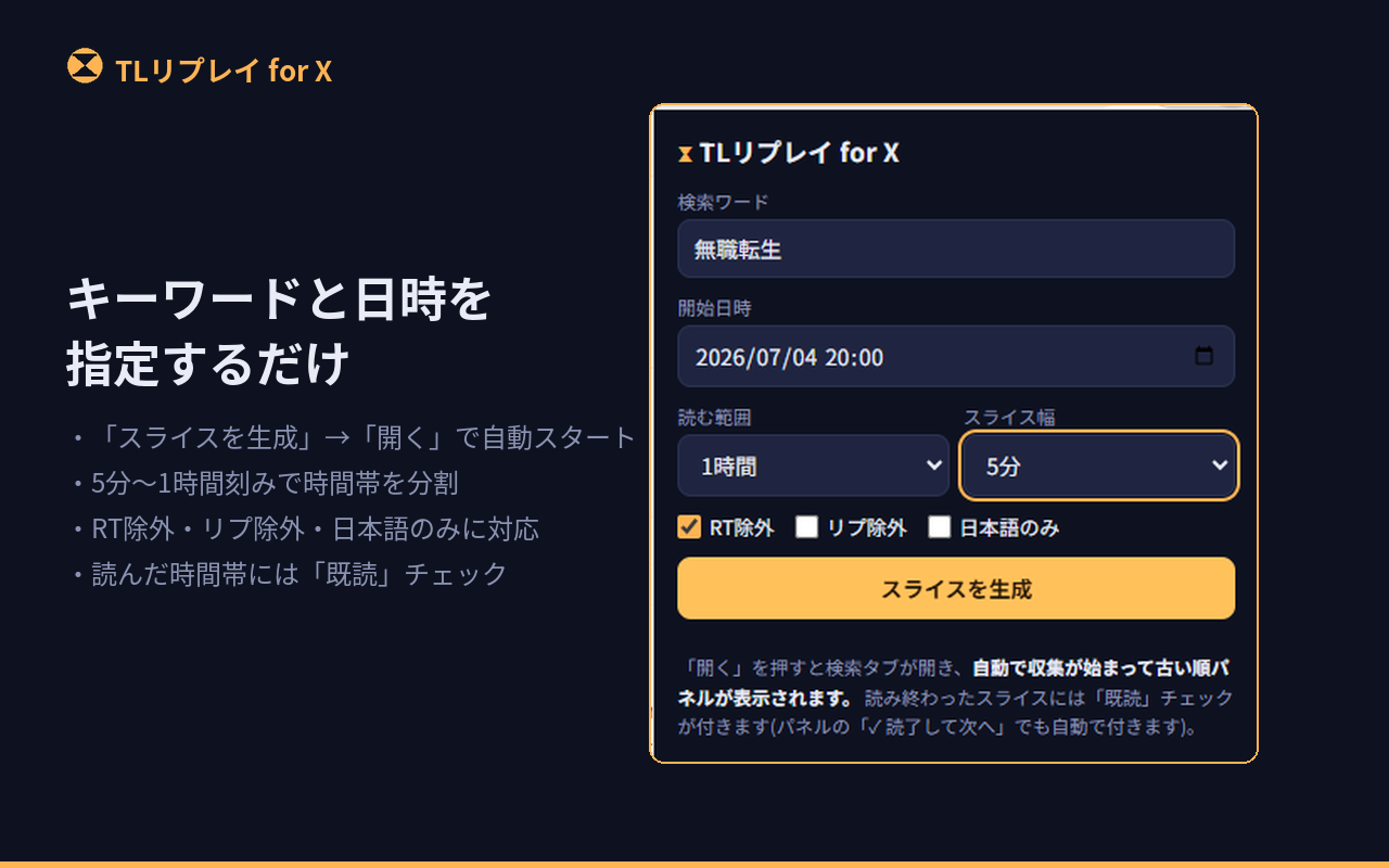 日時とキーワードの指定